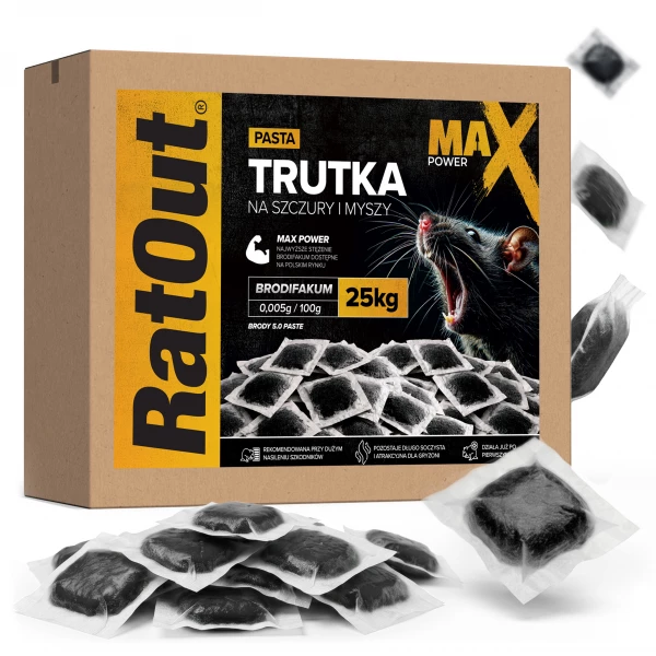 Najmocniejsza trutka na szczury, myszy, gryzonie od RatOut® pasta brodifakum MaX Power 25 kg