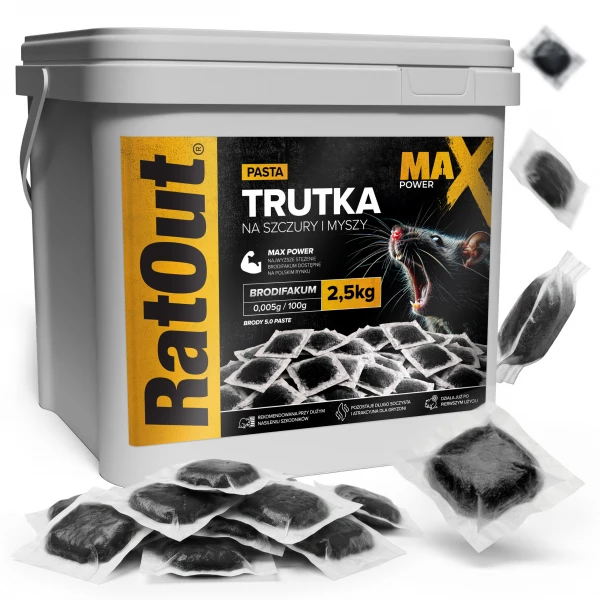Najmocniejsza trutka na szczury, myszy, gryzonie od RatOut® pasta brodifakum MaX Power 2,5 kg
