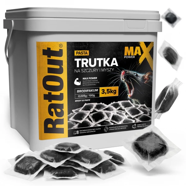 Najmocniejsza trutka na szczury, myszy, gryzonie od RatOut® pasta brodifakum MaX Power 3,5 kg