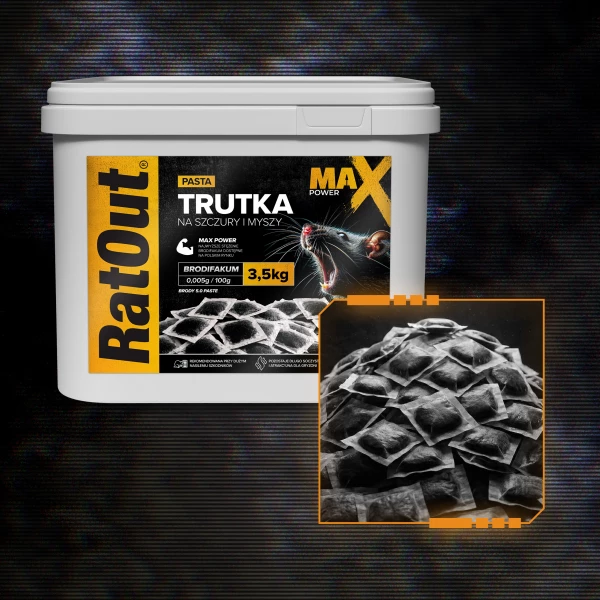 Najmocniejsza trutka na szczury, myszy, gryzonie od RatOut® pasta brodifakum MaX Power 3,5 kg