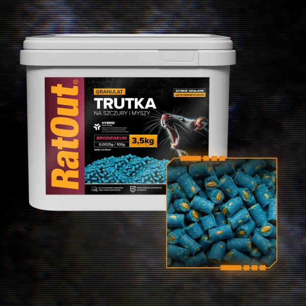 Trutka na szczury, myszy, gryzonie, granulat, pellet brodifakum RatOut® wiadro 3,5 kg