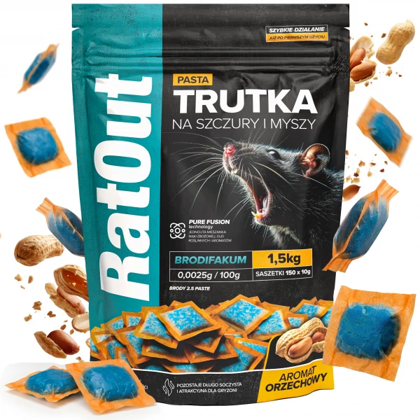 Trutka na szczury, myszy, gryzonie, pasta orzechowa brodifakum RatOut® worek 1,5 kg