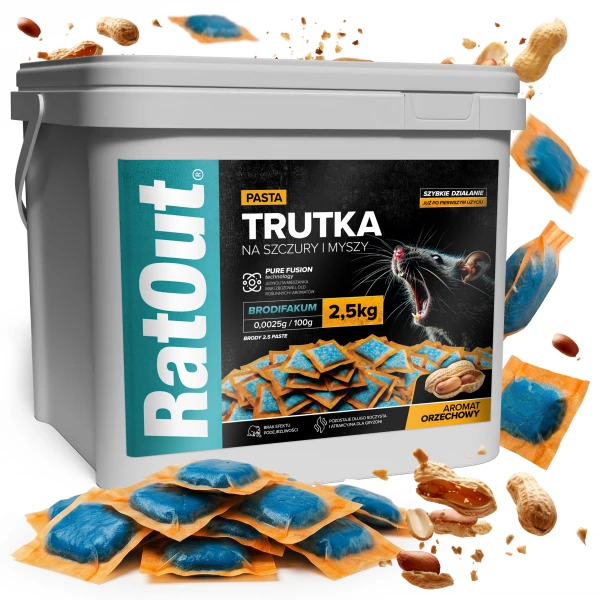 Trutka na szczury, myszy, gryzonie, pasta orzechowa brodifakum RatOut® wiadro 2,5 kg