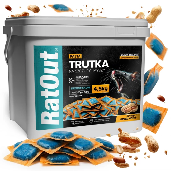 Trutka na szczury, myszy, gryzonie, pasta orzechowa brodifakum RatOut® wiadro 4,5 kg