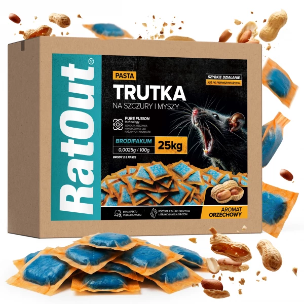Trutka na szczury, myszy, gryzonie, pasta orzechowa brodifakum RatOut® karton 25 kg