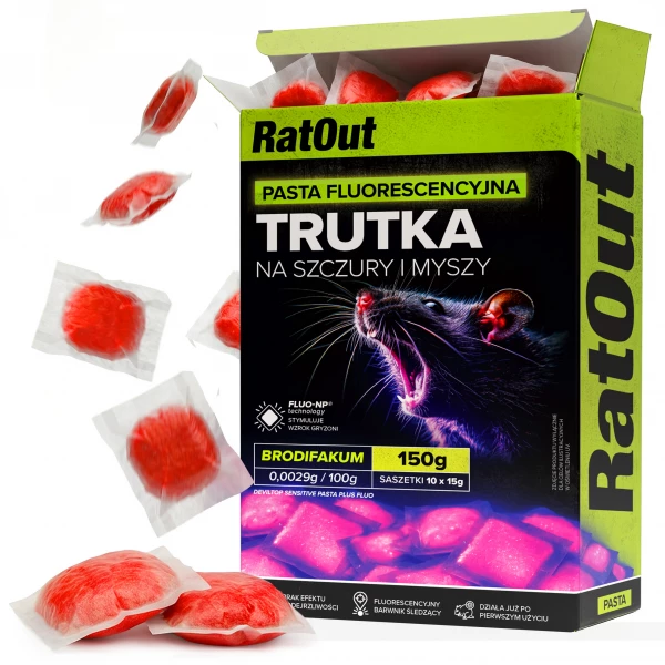 Trutka na myszy, szczury, gryzonie, pasta fluorescencyjna brodifakum RatOut® 150 g