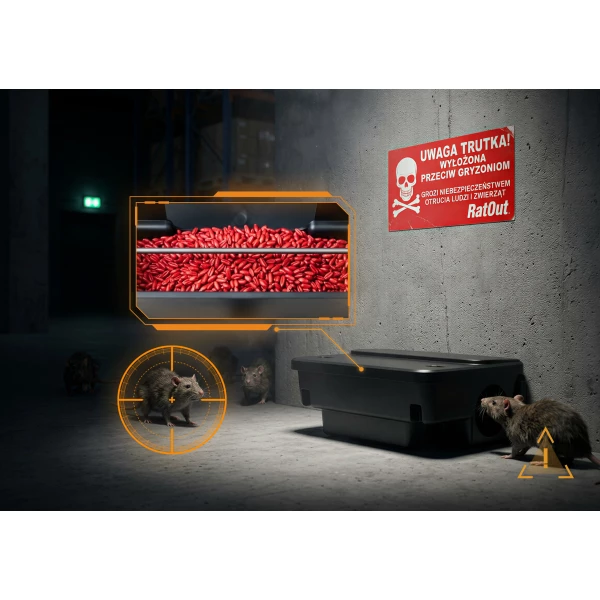 Trutka na myszy, szczury, gryzonie, zatrute ziarno brodifakum RatOut® karton 10 kg