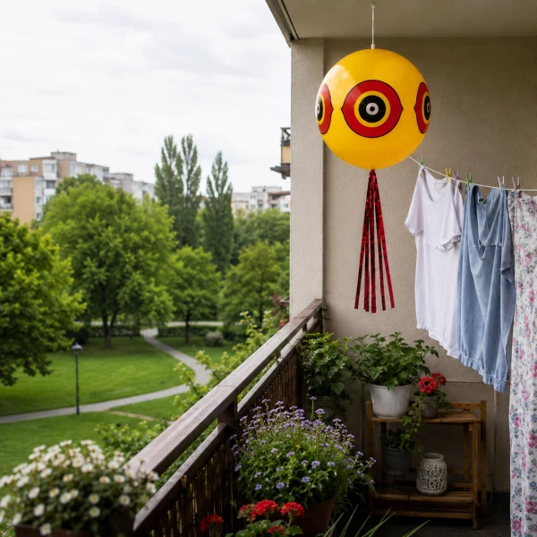 Odstraszacz ptaków. Balon odstraszający gołębie z balkonu, szpaki.