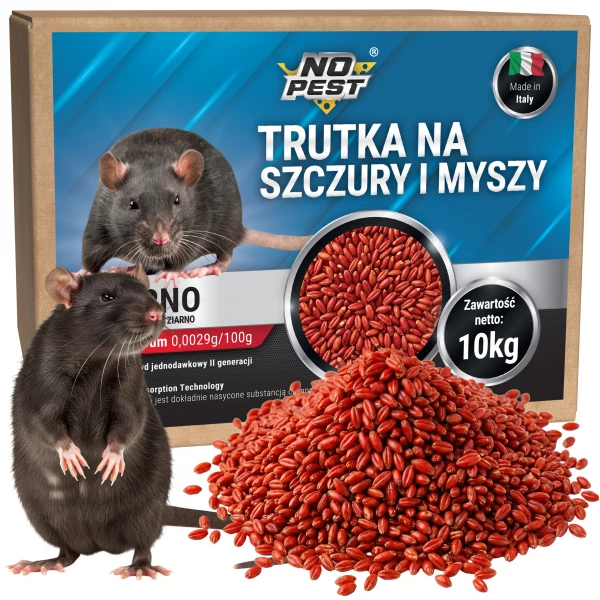 Trutka na szczury i myszy, gryzonie 10 kg No Pest® brodifakum czerwone ziarno