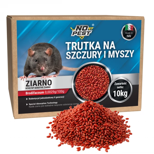 Trutka na szczury i myszy, gryzonie 10 kg No Pest® brodifakum czerwone ziarno
