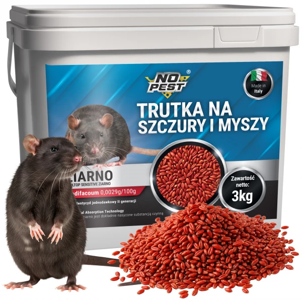 Trutka na szczury i myszy, gryzonie 3 kg No Pest® brodifakum czerwone ziarno