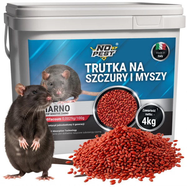 Trutka na szczury i myszy, gryzonie 4 kg No Pest® brodifakum czerwone ziarno