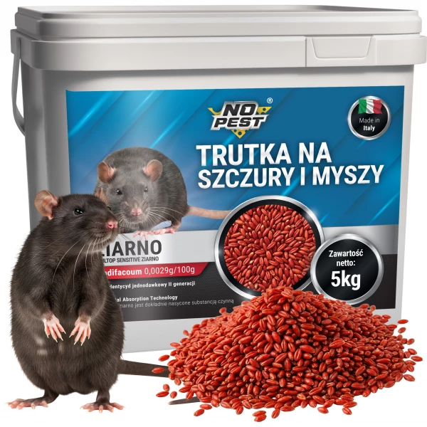 Trutka na szczury i myszy, gryzonie 5 kg No Pest® brodifakum czerwone ziarno