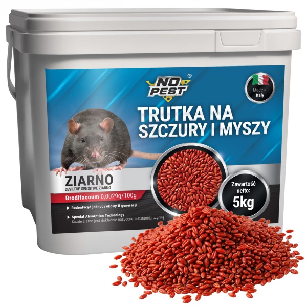 Trutka na szczury i myszy, gryzonie 5 kg No Pest® brodifakum czerwone ziarno