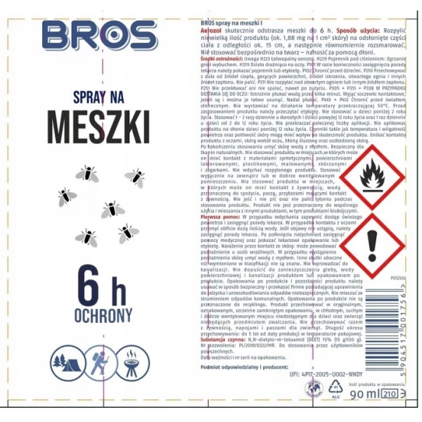 Środek na meszki BROS spray 90ml. Aerozol odstraszający meszki.