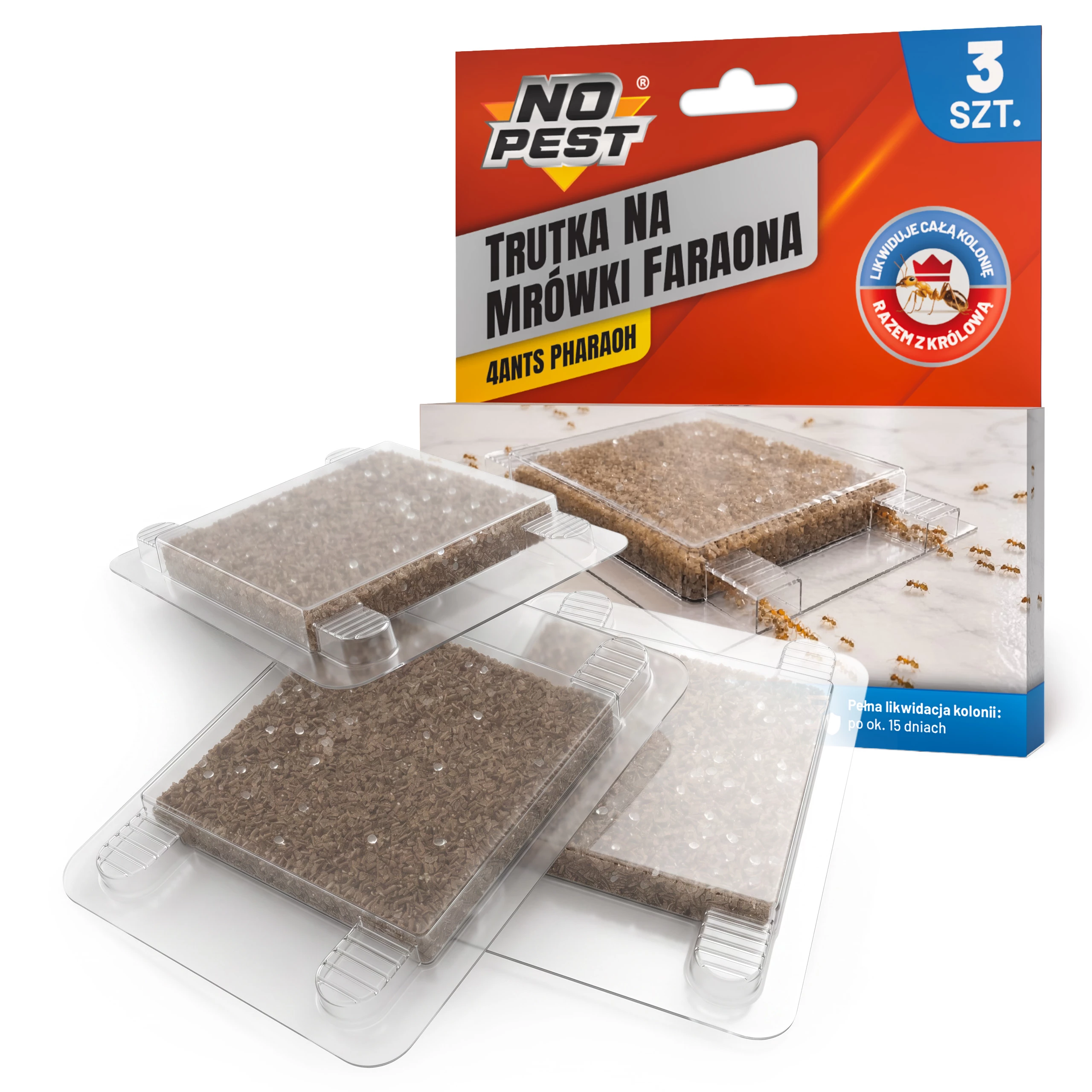 trutka na mrówki faraona, pułapka na mrówki faraona, No Pest 4Ants Pharaoh, karmnik na mrówki, przynęta na mrówki, granulat na mrówki, preparat na mrówki faraona, pułapka przeciw mrówkom, trutka do domu, środek na mrówki faraona, No Pest, mrówki w domu, pułapka z granulatem, karmnik owadobójczy, preparat biobójczy