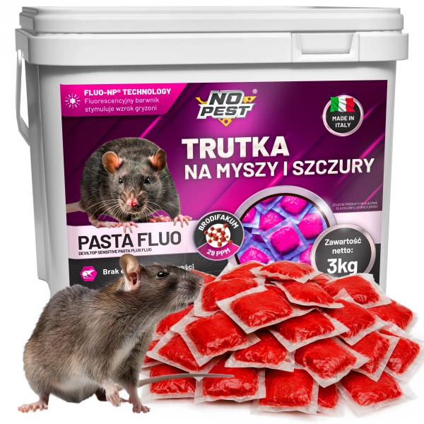 Trutka na myszy, szczury, gryzonie, pasta fluorescencyjna brodifakum No Pest® 3 kg