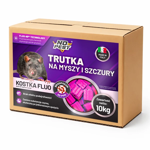 Trutka na szczury, myszy, gryzonie od No Pest® kostka fluorescencyjna brodifakum 10 kg