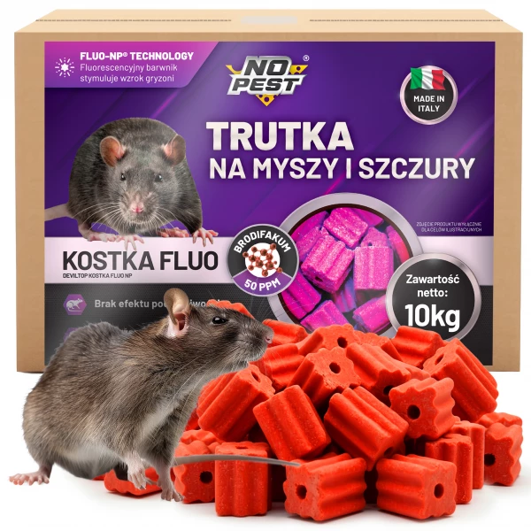 Trutka na szczury, myszy, gryzonie od No Pest® kostka fluorescencyjna brodifakum 10 kg