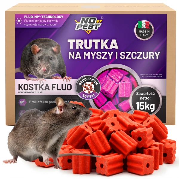 Trutka na szczury, myszy, gryzonie od No Pest® kostka fluorescencyjna brodifakum 15 kg
