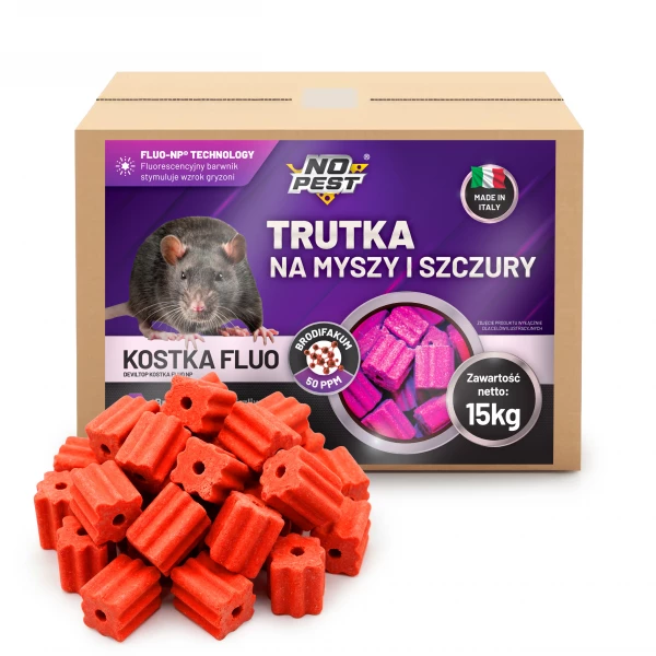 Trutka na szczury, myszy, gryzonie od No Pest® kostka fluorescencyjna brodifakum 15 kg