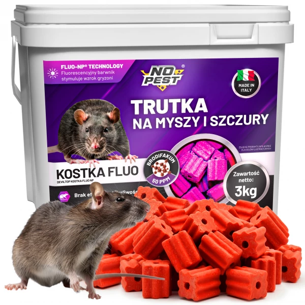 Trutka na szczury, myszy, gryzonie od No Pest® kostka fluorescencyjna brodifakum 3 kg