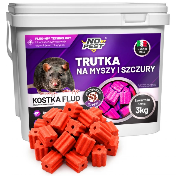 Trutka na szczury, myszy, gryzonie od No Pest® kostka fluorescencyjna brodifakum 3 kg