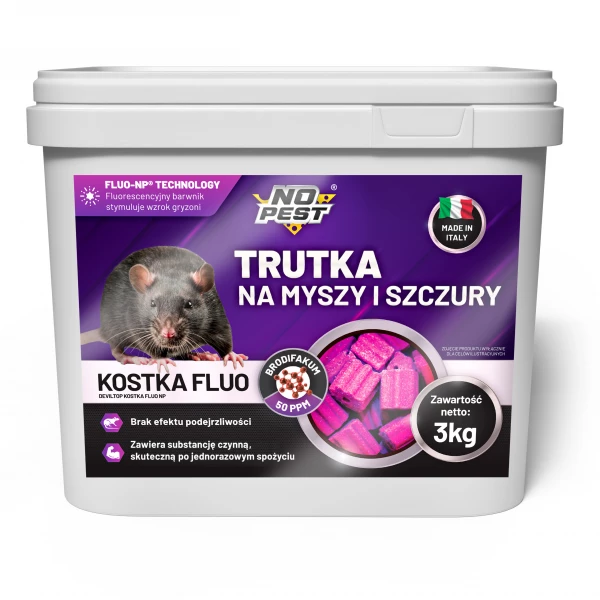 Trutka na szczury, myszy, gryzonie od No Pest® kostka fluorescencyjna brodifakum 3 kg