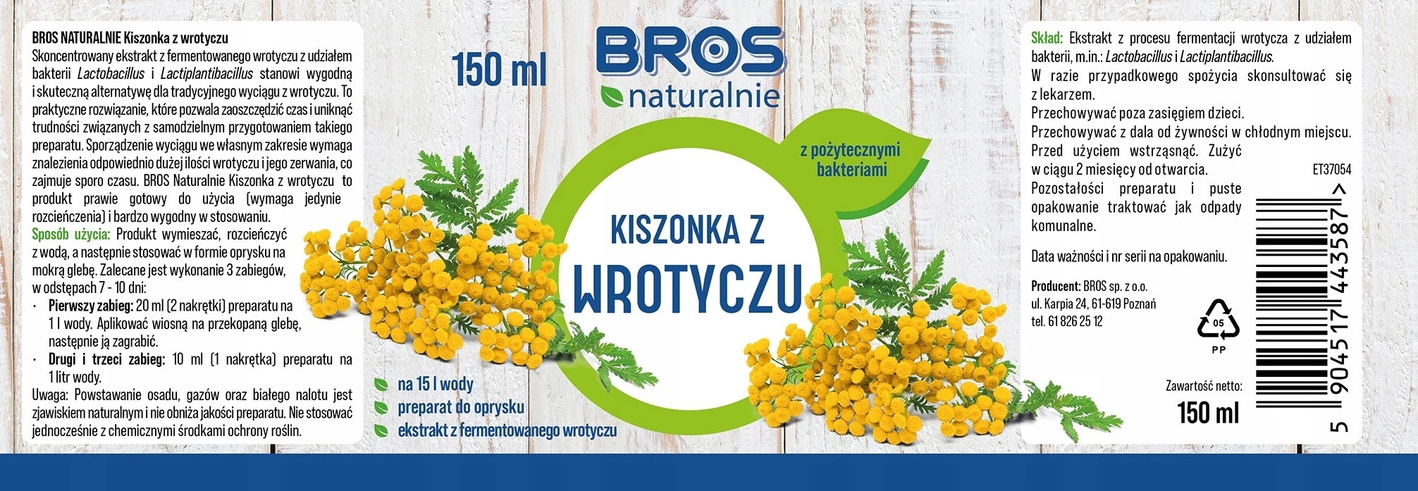 Bros Naturalnie Kiszonka z Wrotyczu 150 ml, kiszonka z wrotyczu, preparat do oprysku gleby, koncentrat do gleby, fermentowany wrotycz, naturalny preparat do gleby, pędraki, opuchlaki, drutowce, rolnictwo ekologiczne, oprysk gleby, Bros Naturalnie, preparat na szkodniki glebowe, pielęgnacja gleby, koncentrat do oprysku, preparat z wrotyczu