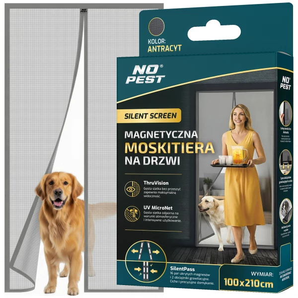 Moskitiera na drzwi balkonowe magnetyczna samozamykająca antracyt 100x210cm Silent Screen No Pest®