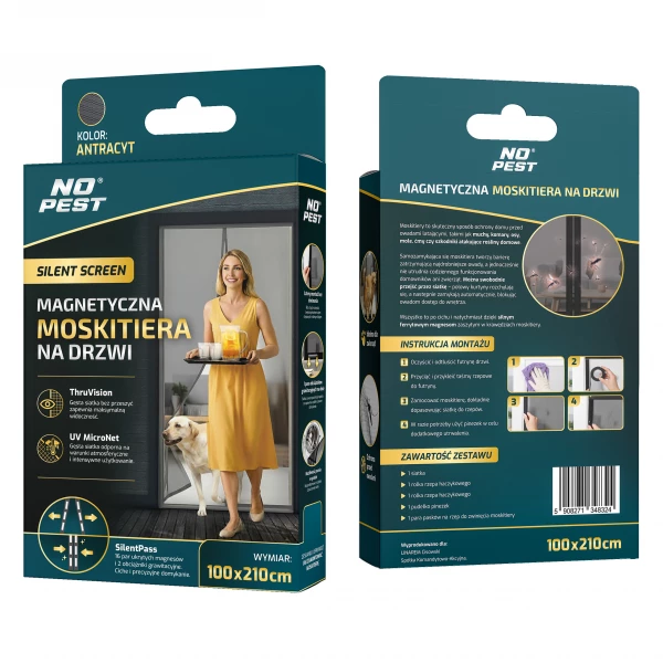 Moskitiera na drzwi balkonowe magnetyczna samozamykająca antracyt 100x210cm Silent Screen No Pest®