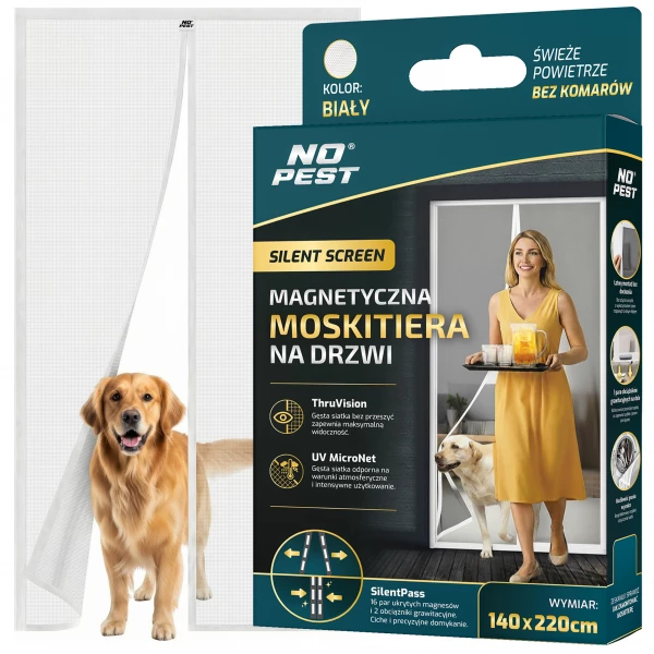 Moskitiera na drzwi balkonowe magnetyczna samozamykająca biała 140x220cm Silent Screen No Pest®