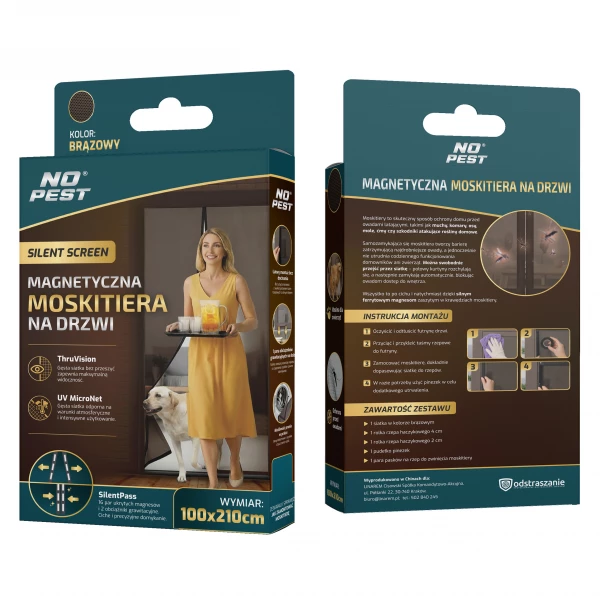 Moskitiera na drzwi balkonowe magnetyczna samozamykająca brązowa 100x210cm Silent Screen No Pest®