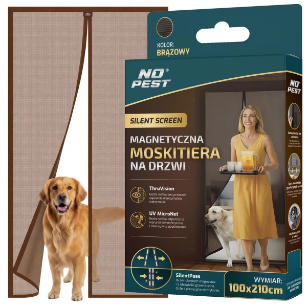 Moskitiera na drzwi balkonowe magnetyczna samozamykająca brązowa 100x210cm Silent Screen No Pest®