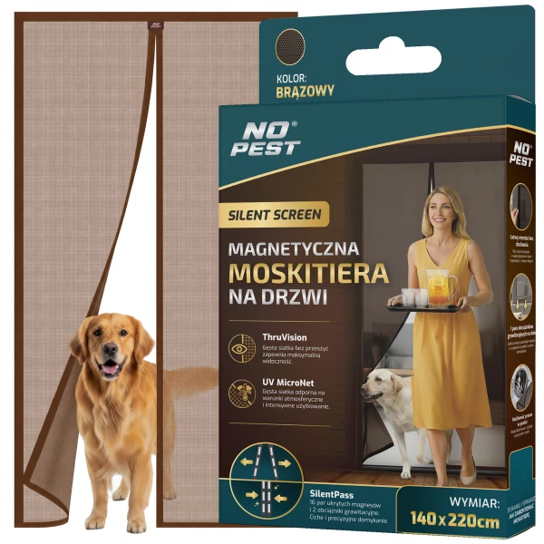 Moskitiera na drzwi balkonowe magnetyczna samozamykająca brązowa 140x220cm Silent Screen No Pest®