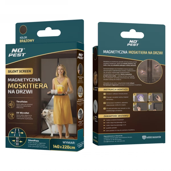 Moskitiera na drzwi balkonowe magnetyczna samozamykająca brązowa 140x220cm Silent Screen No Pest®