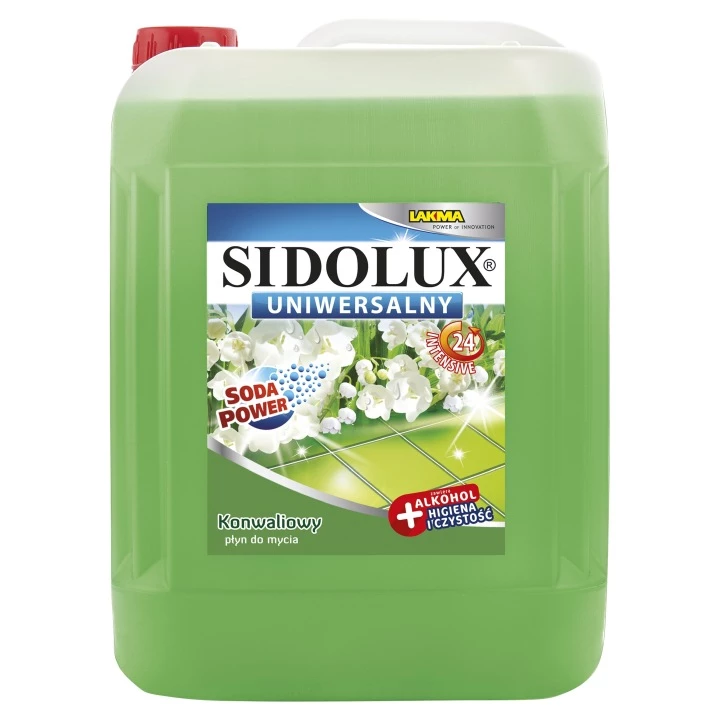 SIDOLUX Uniwersalny, SIDOLUX Konwalia 5L, płyn do mycia podłóg, uniwersalny płyn do mycia, preparat do podłóg, płyn do czyszczenia powierzchni, płyn do mycia domu, Soda Power, płyn do zmywalnych powierzchni, kanister 5L, środki czystości, płyn do sprzątania, zapach konwalii, SIDOLUX 5 litrów