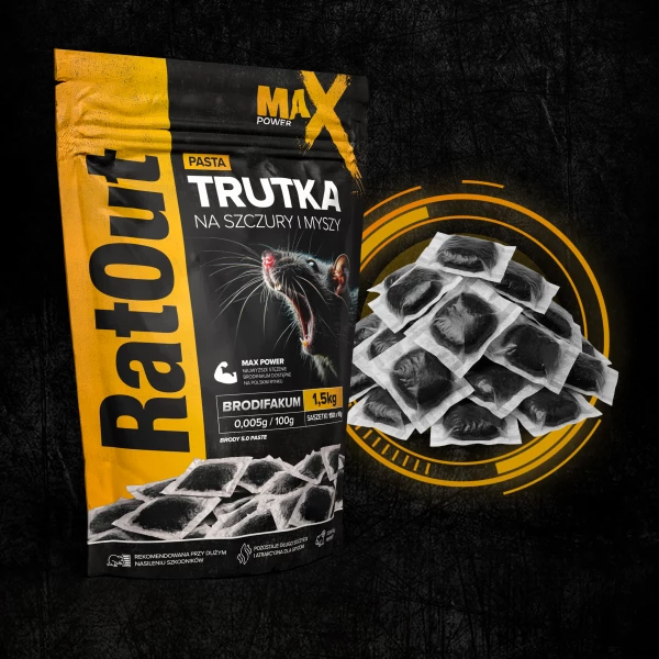 Najmocniejsza trutka na szczury, myszy, gryzonie od RatOut® pasta brodifakum MaX Power 1,5 kg