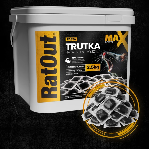 Najmocniejsza trutka na szczury, myszy, gryzonie od RatOut® pasta brodifakum MaX Power 2,5 kg