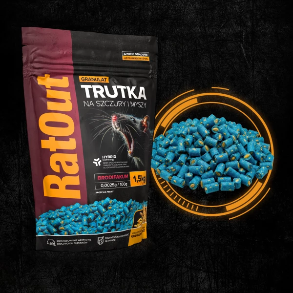 Trutka na szczury, myszy, gryzonie, granulat, pellet brodifakum RatOut® worek 1,5 kg