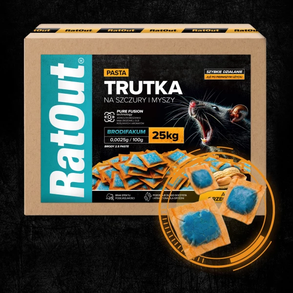 Trutka na szczury, myszy, gryzonie, pasta orzechowa brodifakum RatOut® karton 25 kg