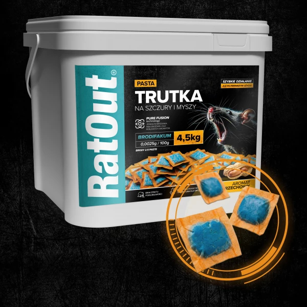 Trutka na szczury, myszy, gryzonie, pasta orzechowa brodifakum RatOut® wiadro 4,5 kg