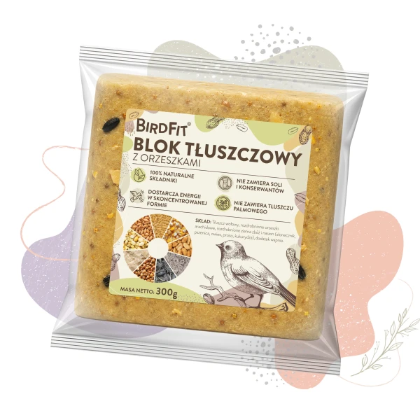 Blok tłuszczowy 300g orzeszki, słonecznik i ziarno pokarm dla ptaków zimujących, karma BirdFit®