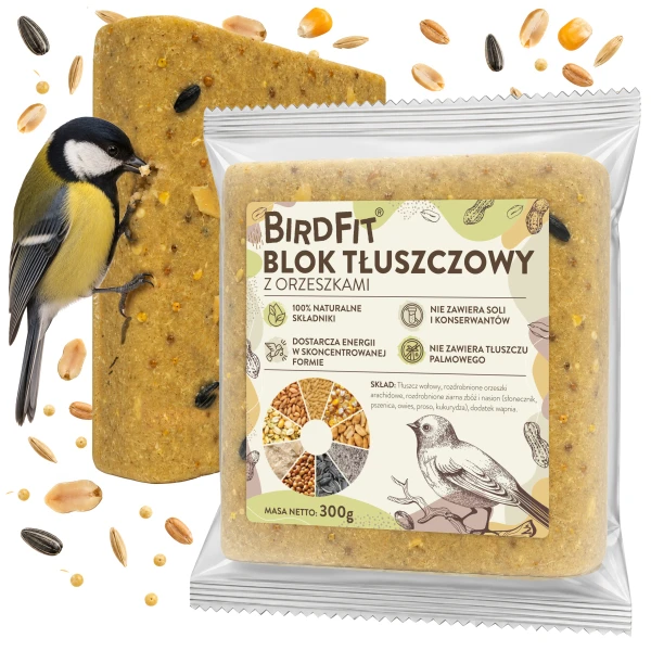 Blok tłuszczowy 300g orzeszki, słonecznik i ziarno pokarm dla ptaków zimujących, karma BirdFit®