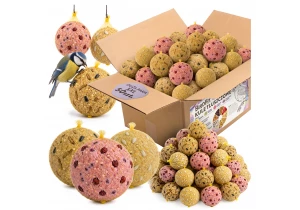 Kule tłuszczowe, bile, karma Premium BirdFit® Trio smaków - zestaw 50 sztuk × 90g z siateczką biodegradalną.