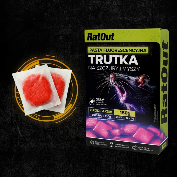 Trutka na myszy, szczury, gryzonie, pasta fluorescencyjna brodifakum RatOut® 150 g