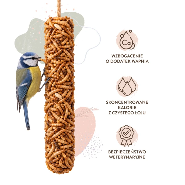 Duża Kolba Tłuszczowa z Suszonymi Larwami mącznika pokarm dla ptaków BirdFit® 200 g 