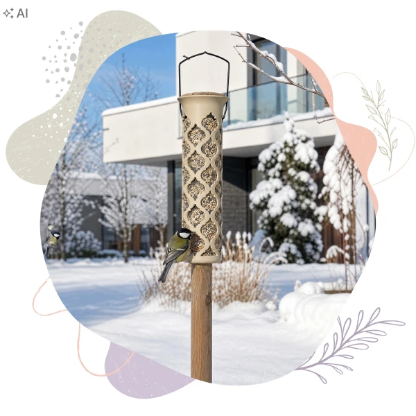 Karmnik dla ptaków tubowy 2w1 BirdFit Aria +  Kule tłuszczowe Premium BirdFit® Trio smaków 6 sztuk × 90g z siateczką biodegradowalną.