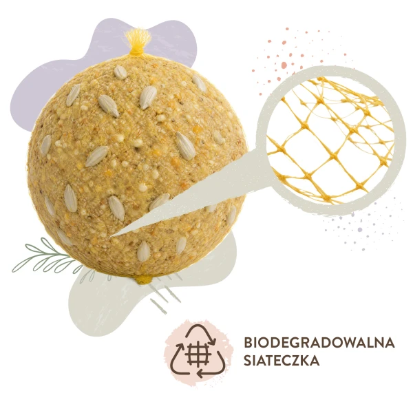 Karmnik dla ptaków wiszący BirdFit Enso + kule tłuszczowe, pyzy Trio mix smaków Premium 6szt.