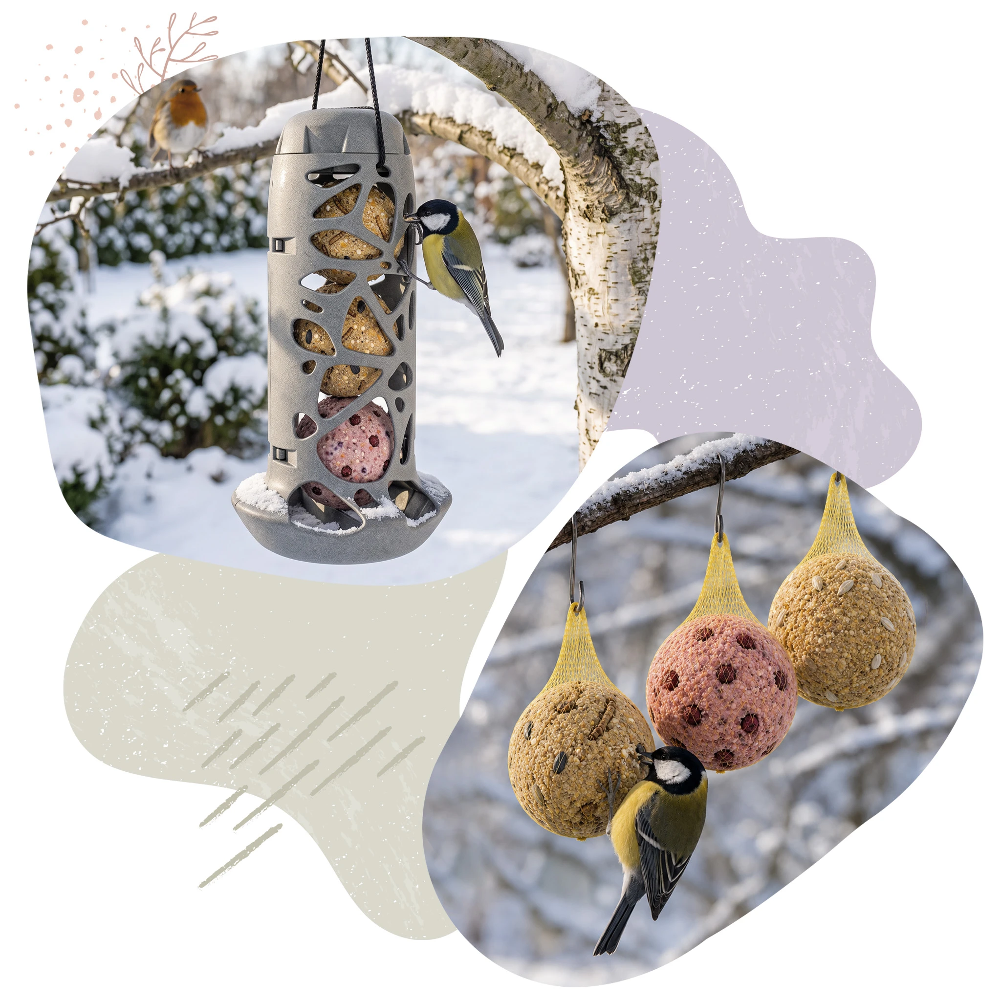 karmnik BirdFit Omnia, karmnik 2w1 dla ptaków, karmnik na ziarno i kule tłuszczowe, karmnik tubowy dla ptaków, BirdFit Omnia 2w1, kule tłuszczowe 6 szt, BirdFit Trio Smaków, kule dla ptaków 90 g, karmnik na słonecznik, karmnik na orzechy, karma dla ptaków na zimę, karmnik całoroczny, pokarm dla sikor, karmnik dla wróbli, karmnik dla dzięciołów